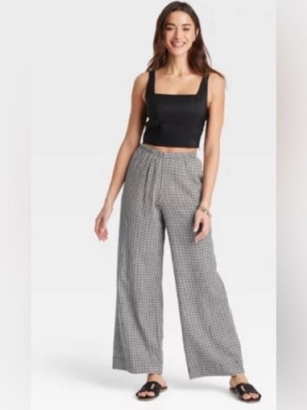A New Day Black & White Gingham Wide Leg Pants Size Small NWT